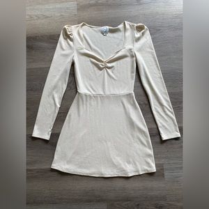 Cream White A-Line Dress with Cinched Shoulders